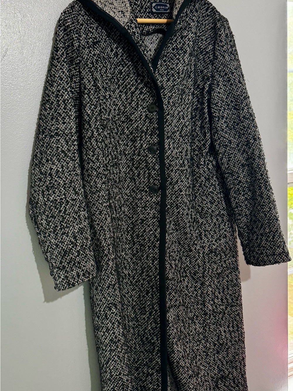 Black & White Witchy Gothic Core Tweed Long Coat with Hood